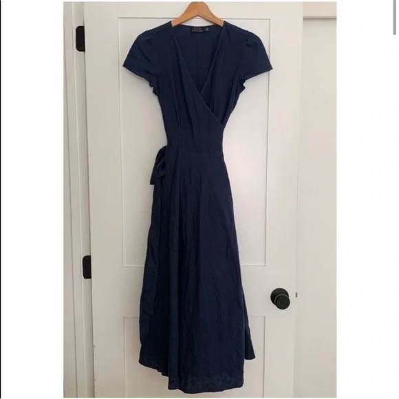 New Ralph Lauren Maxi Linen Navy Maxi Dress - Picture 2 of 16